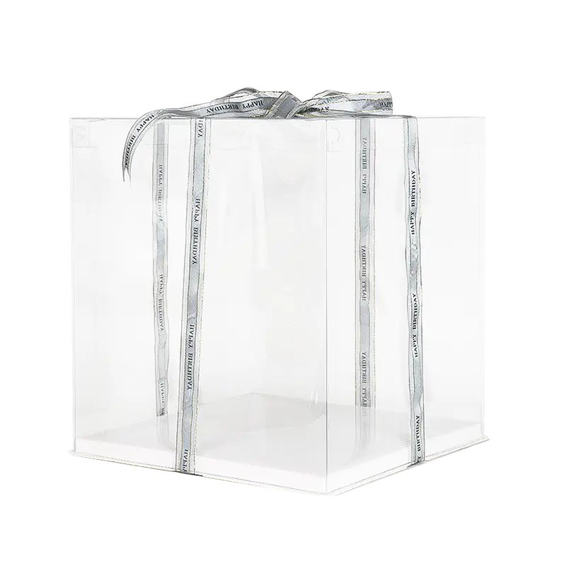 14-inch square clear plastic cake box