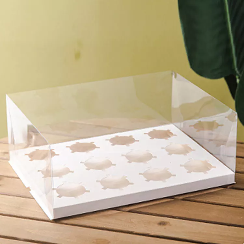12 cells 14cm height white clear cupcake box